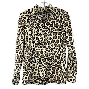 Solution Womens 1/4 Zip Pullover Fleece Top Long Sleeve Multicolor Cheetah Small